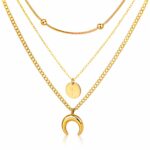 18K gold plated crescent and star necklace on stainless steel close-up