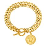 18K gold plated stainless steel coin bracelet close-up
