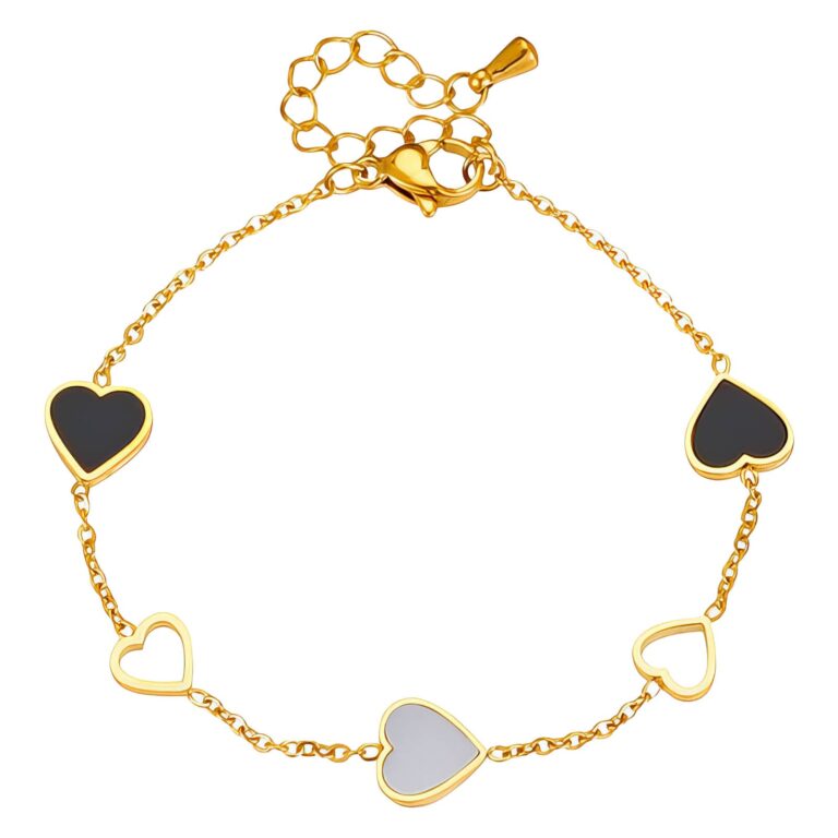 Close-up of 18K gold plated stainless steel hearts bracelet