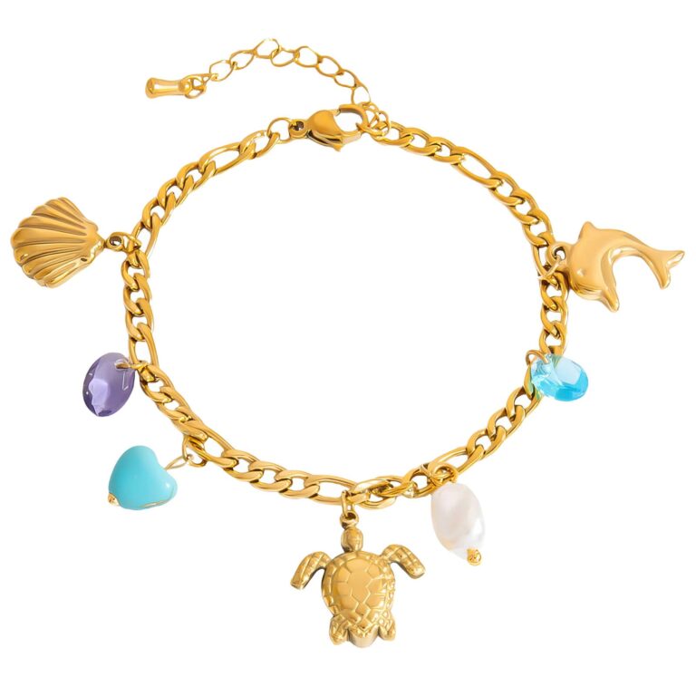 18K gold plated stainless steel turtle bracelet close-up