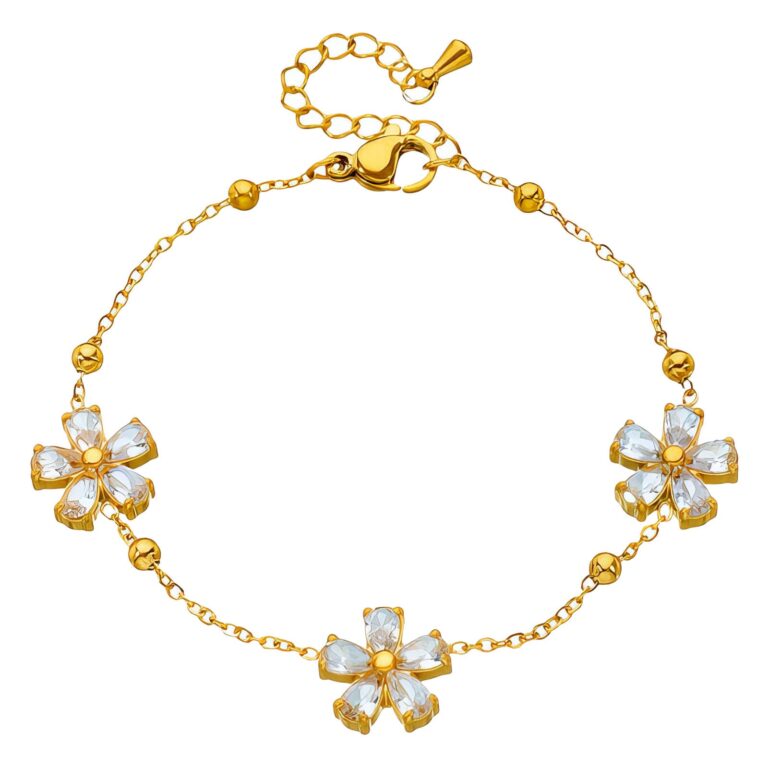 Flower Meadow bracelet with cubic zirconia on gold plated stainless steel