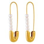 18K gold plated stainless steel earrings with imitation pearls front view