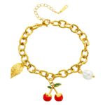 18K gold plated stainless steel cherry bracelet close-up