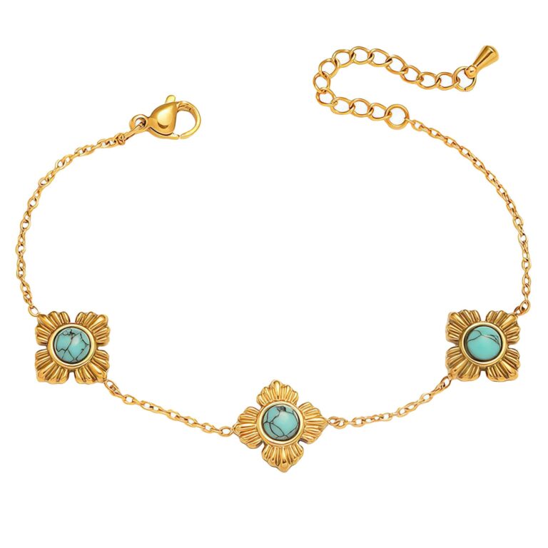 Close-up of 18K gold plated flower meadow bracelet on white background