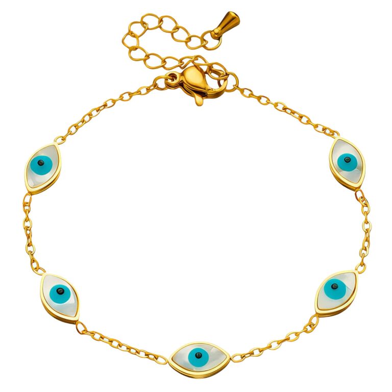 18K gold plated stainless steel Evil Eyes bracelet close-up