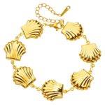Seashells gold plated bracelet on white background