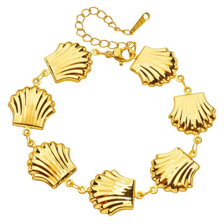 Seashells gold plated bracelet on white background