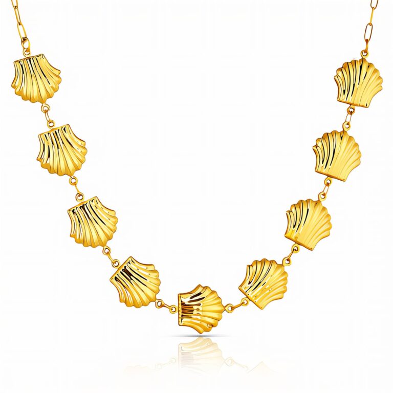 18K gold plated stainless steel seashell necklace front view