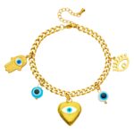 18K gold plated stainless steel evil eyes bracelet close-up
