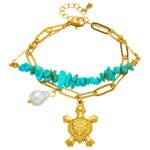 18K gold plated turtle bracelet with pearl imitation close-up