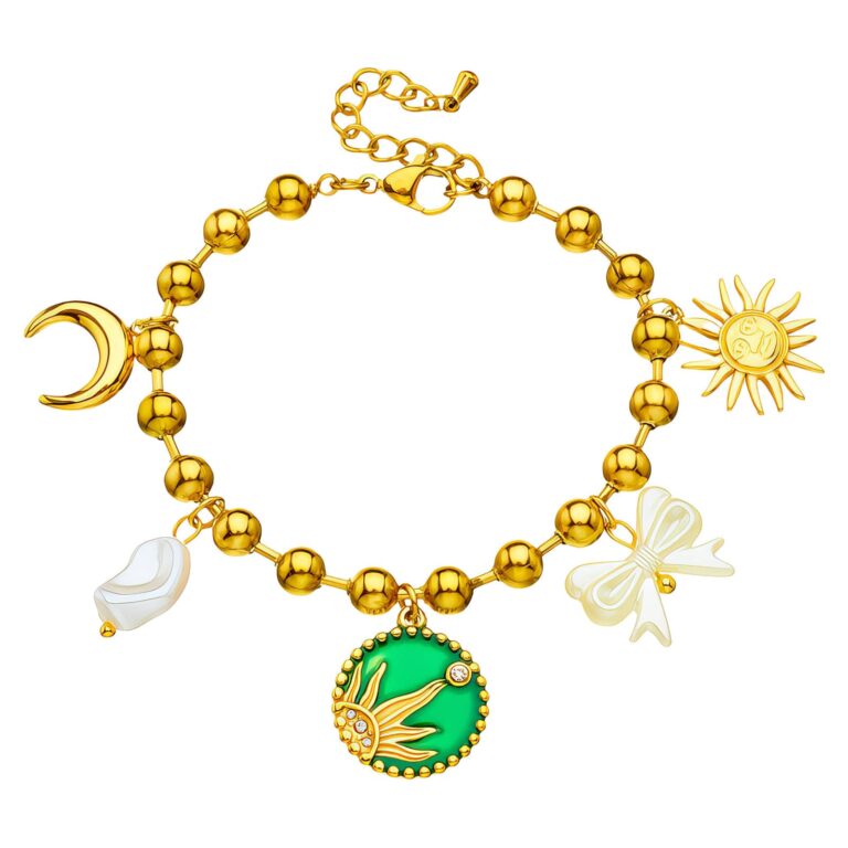 18K gold plated sun bracelet with cubic zirconia on stainless steel