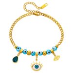18K gold plated stainless steel Evil Eye bracelet on white background