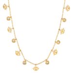 18K gold plated evil eyes necklace with cubic zirconia close-up