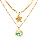 18K gold plated starfish necklace with pearl pendant front view