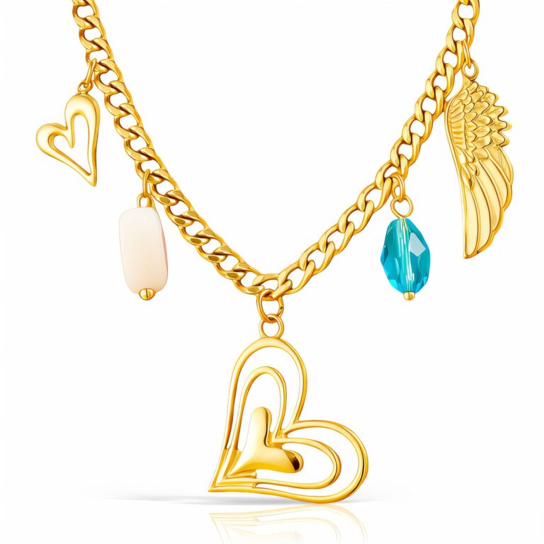 18K gold plated hearts necklace with cubic zirconia close-up