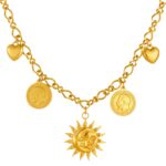 18K gold plated stainless steel sun necklace close-up