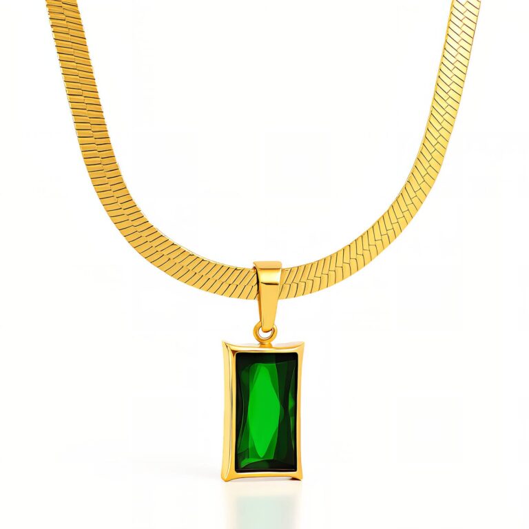 18K gold plated stainless steel necklace with cubic zirconia pendant