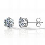 Stainless steel stud earrings with cubic zirconia front view