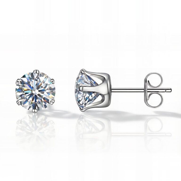 Stainless steel stud earrings with cubic zirconia front view