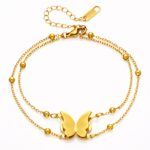 18K gold plated butterfly bracelet with cubic zirconia on stainless steel