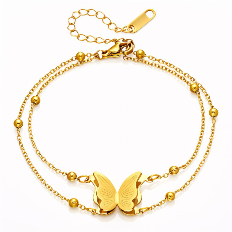 18K gold plated butterfly bracelet with cubic zirconia on stainless steel