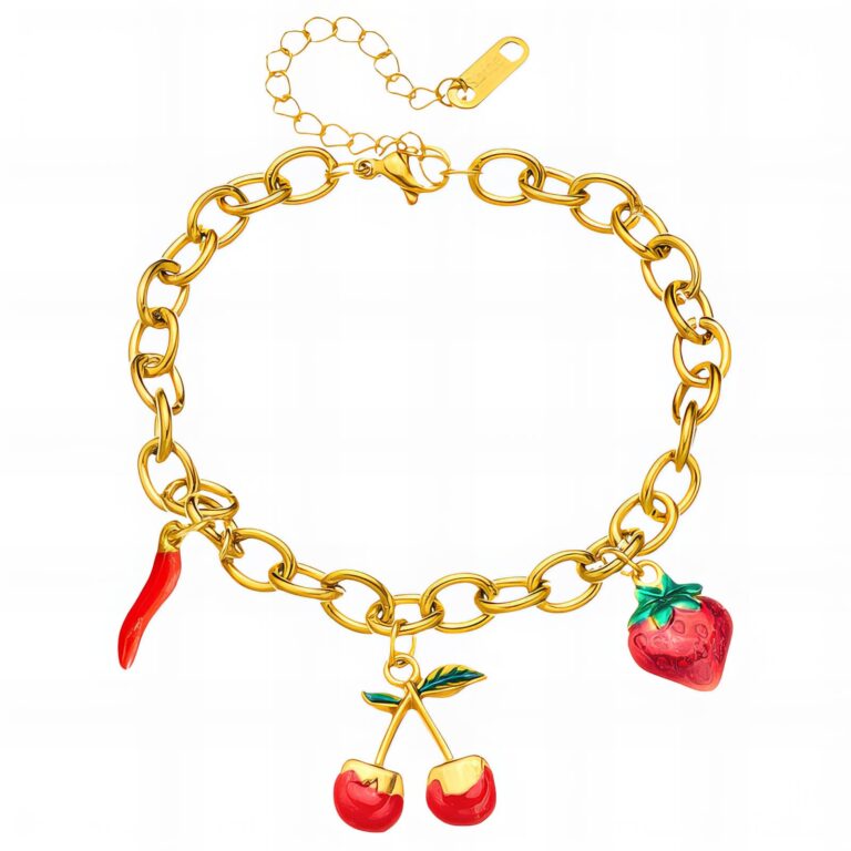 Cherry 18K gold plated stainless steel bracelet close-up