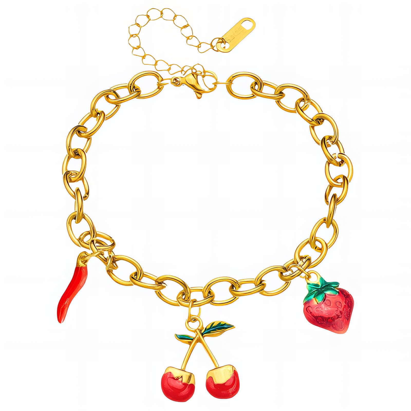 90826-0 Cherry 18K gold plated stainless steel bracelet close-up