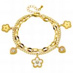 18K gold plated flower meadow bracelet with cubic zirconia close-up