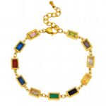 18K gold plated stainless steel bracelet with cubic zirconia close-up