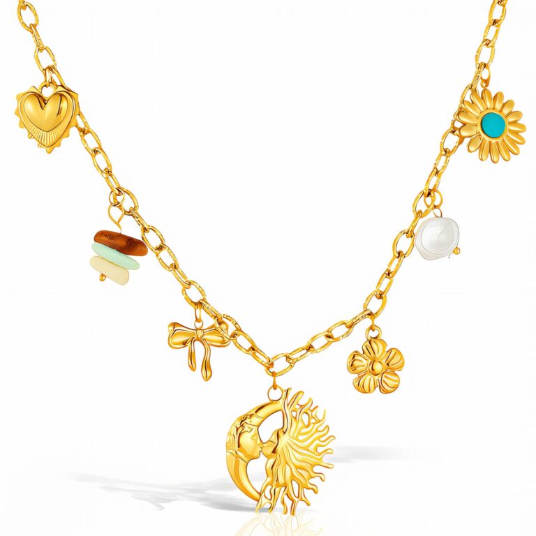 Sun and Moon pendant necklace in 18K gold plating on stainless steel