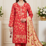 Aneela’s Premium Embroidered Lawn 3PC Unstitched Suit with Printed Dupatta