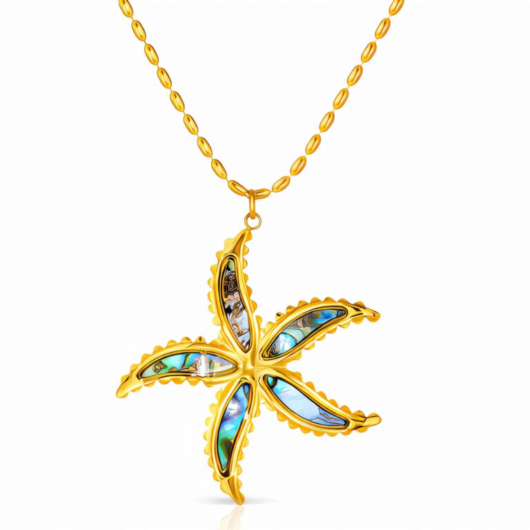 18K gold plated flower necklace on white background
