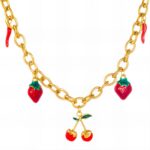 18K gold plated strawberry necklace front view