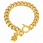 18K gold plated stainless steel hearts bracelet front view