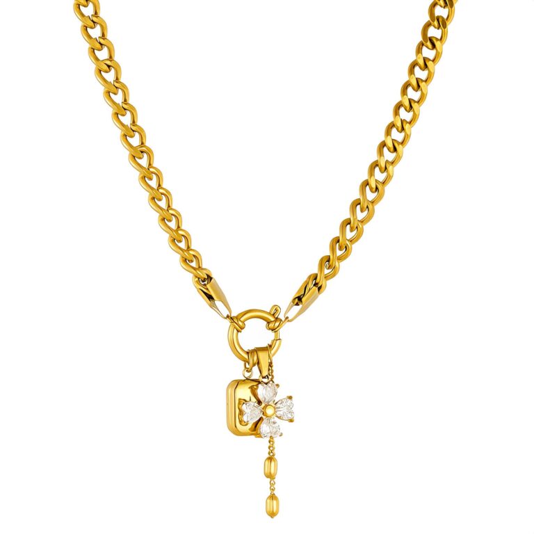 18K gold plated flower necklace with cubic zirconia pendant