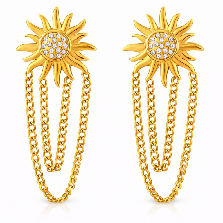 18K gold plated Suns stud earrings with cubic zirconia front view