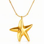 Close-up of 18K gold plated starfish necklace on stainless steel chain