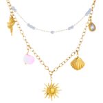 18K gold plated sun necklace with cubic zirconia pendant on white background