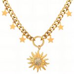 18K gold plated sun necklace front view