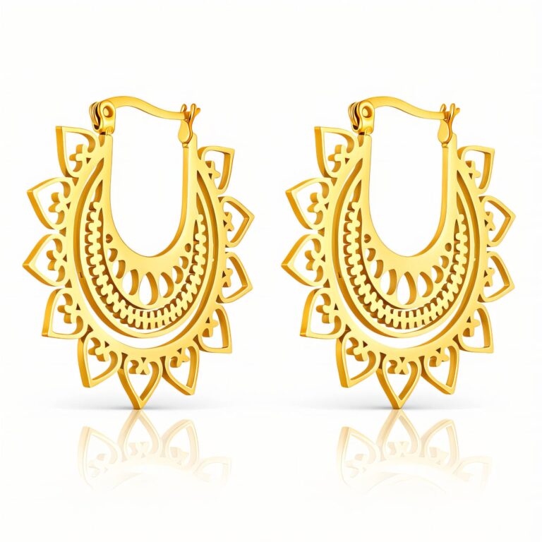 Close-up of 18K gold plated stainless steel heart earrings