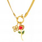 18K gold plated flowers necklace with cubic zirconia close-up