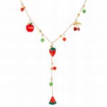 18K gold plated strawberry necklace on stainless steel chain close-up