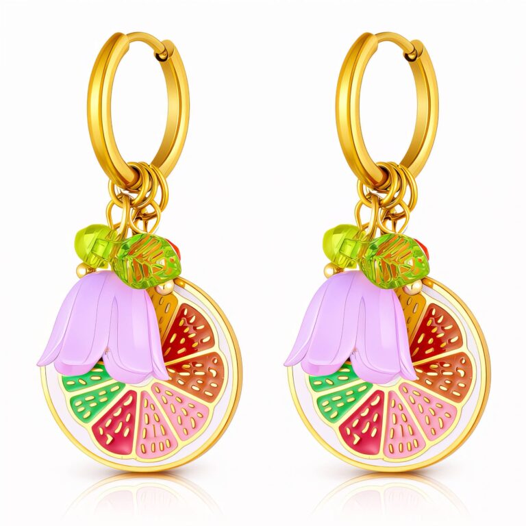 Close-up of 18K gold plated stainless steel flower earrings front view