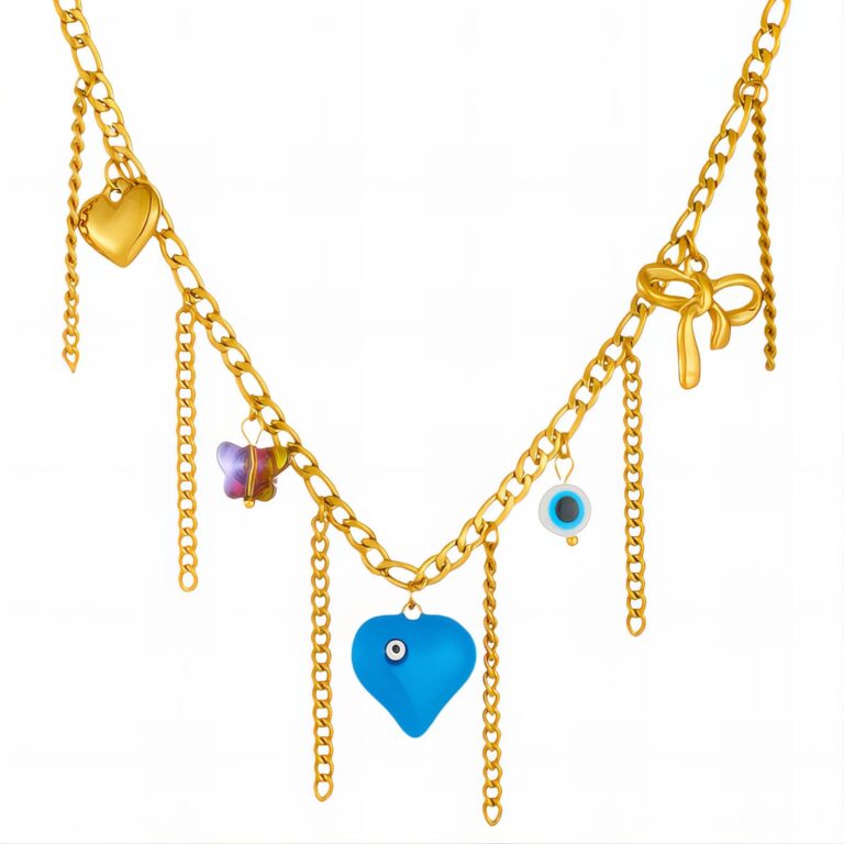 18K gold plated stainless steel hearts necklace front view