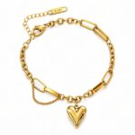 18K gold plated stainless steel heart bracelet with lobster clasp