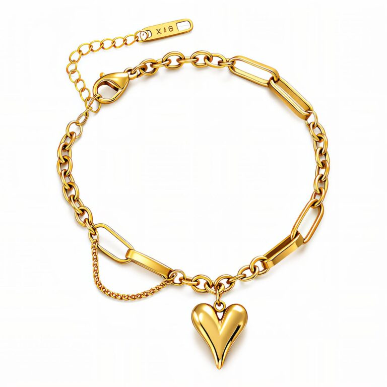 18K gold plated stainless steel heart bracelet with lobster clasp