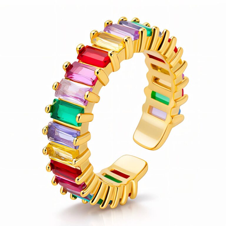 Adjustable 18K gold plated brass ring with cubic zirconia stones
