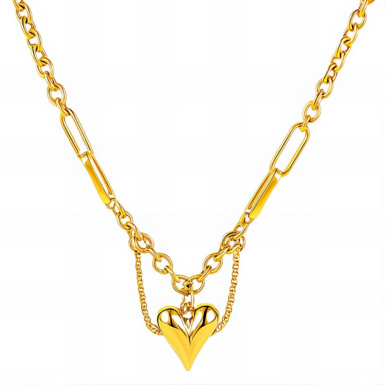 18K gold plated stainless steel heart necklace with lobster claw clasp