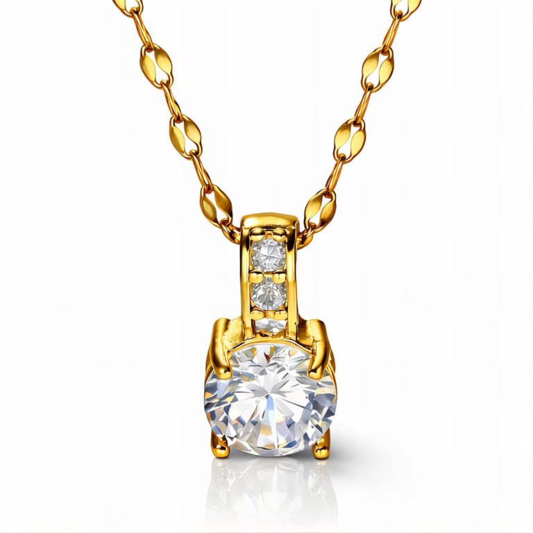 18K gold plated stainless steel necklace with cubic zirconia pendant