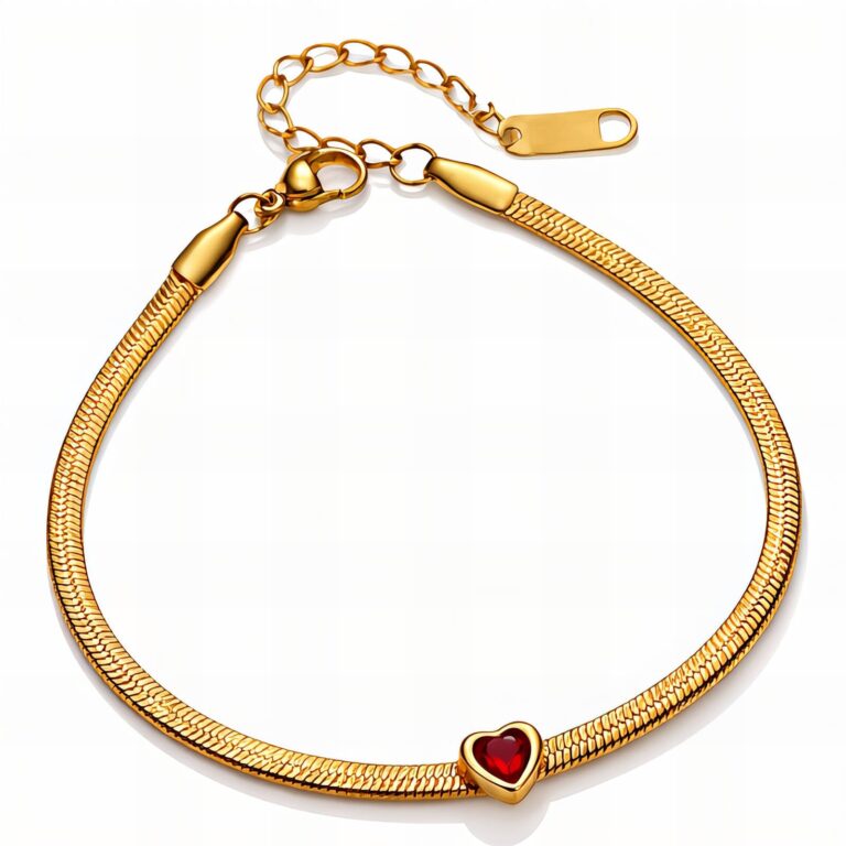 18K gold plated stainless steel heart bracelet with cubic zirconia accents